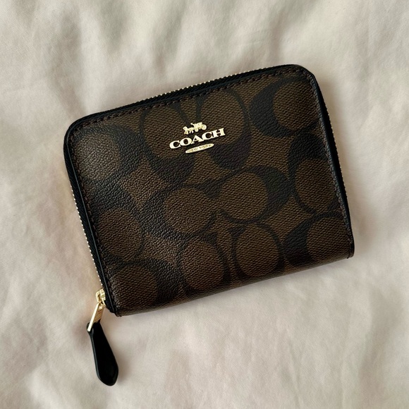 Coach Handbags - Coach Monogram Zip Wallet | Brown and Black | Medium